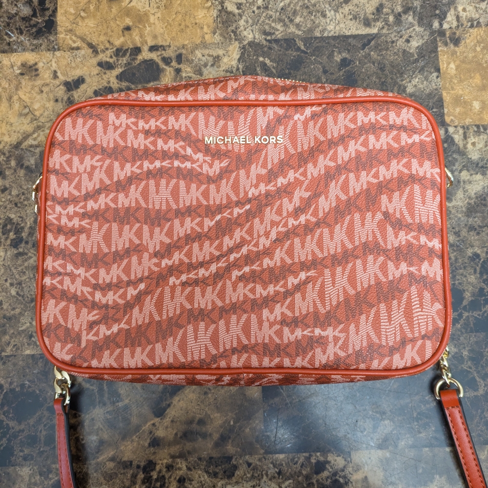 Michael Kors Orange Tiger Print Logo Crossbody Bag